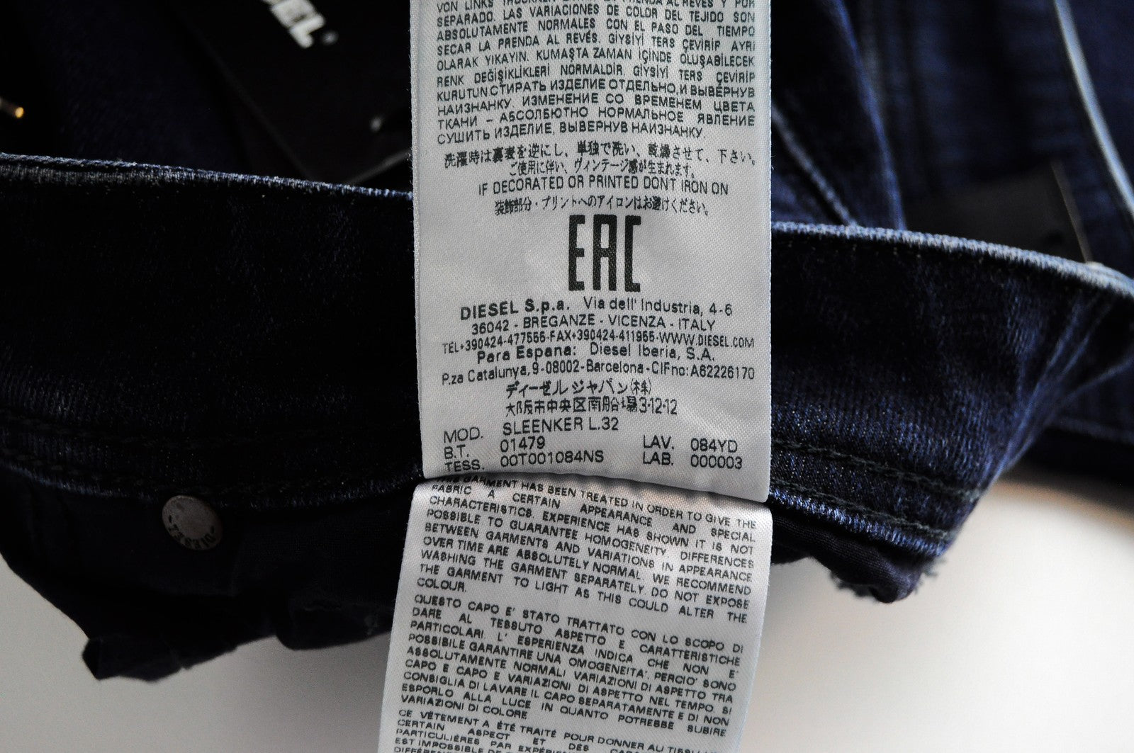 DIESEL Sleenker 084YD Men's W30/L32 Slim Skinny Blue Denim Cotton Stretch Jeans