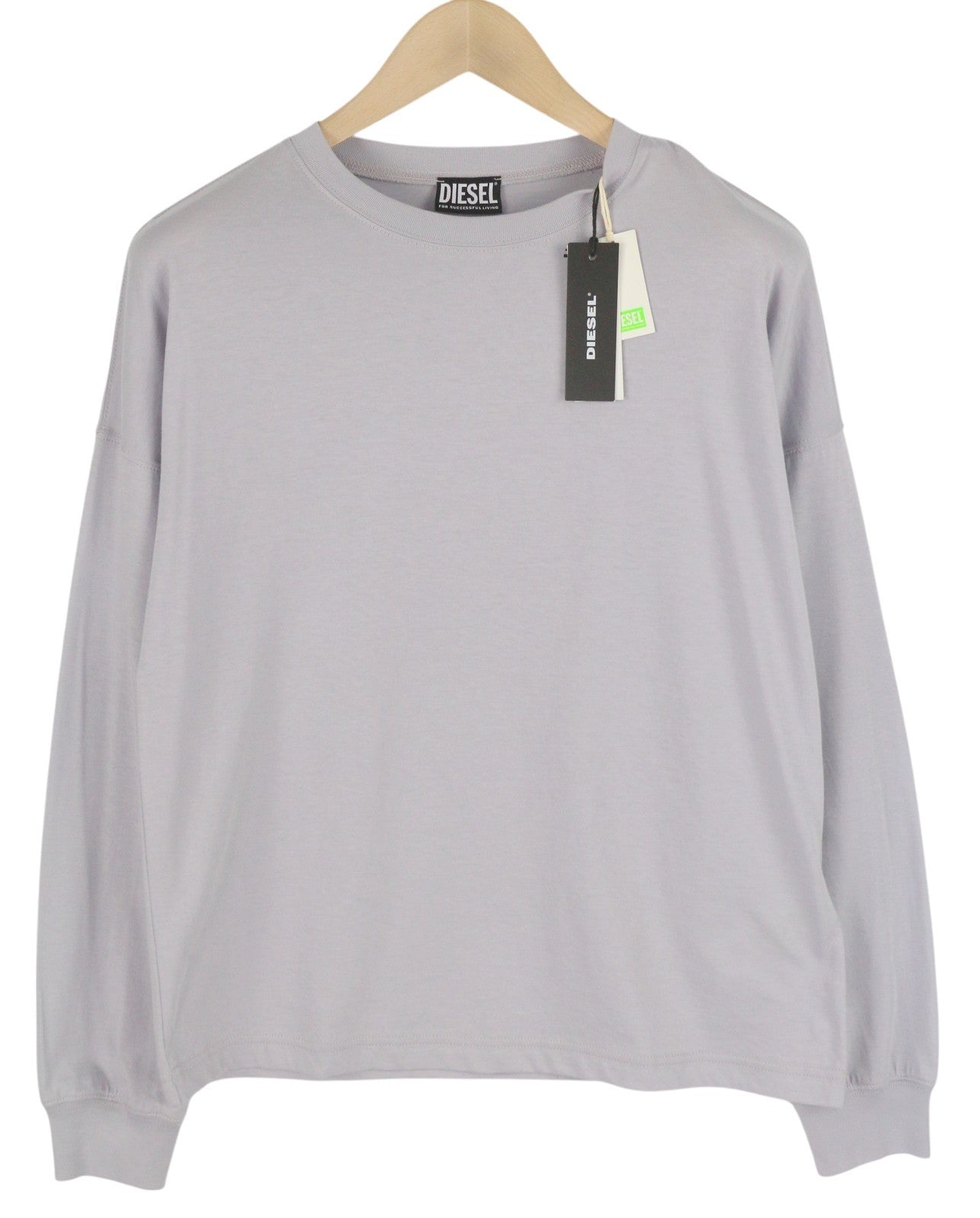 DIESEL T-Relong-C.C Women T-Shirt S Grey Oversized Crew Neck Long Sleeve RRP€100