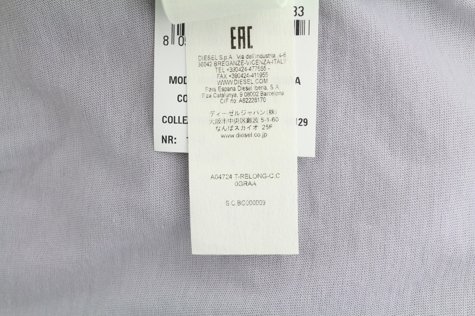 DIESEL T-Relong-C.C Women T-Shirt S Grey Oversized Crew Neck Long Sleeve RRP€100