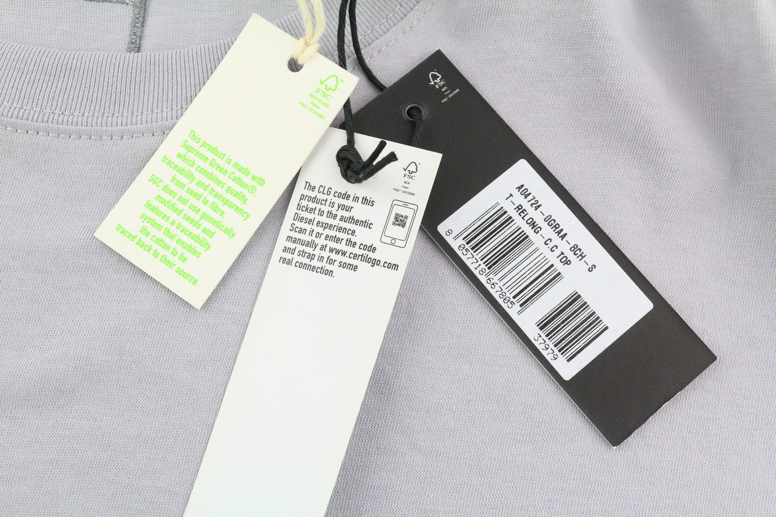 DIESEL T-Relong-C.C Women T-Shirt S Grey Oversized Crew Neck Long Sleeve RRP€100