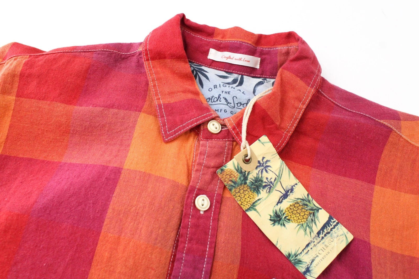 SCOTCH & SODA Men's Shirt S Checked Linen Cotton Blend Bright Welt Pocket Top