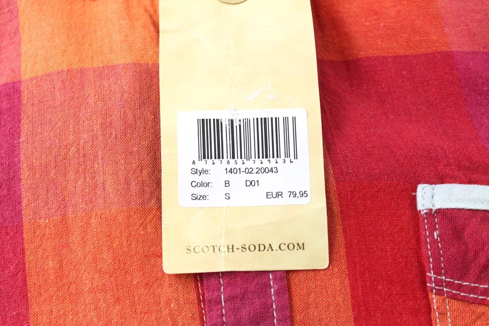 SCOTCH & SODA Men's Shirt S Checked Linen Cotton Blend Bright Welt Pocket Top