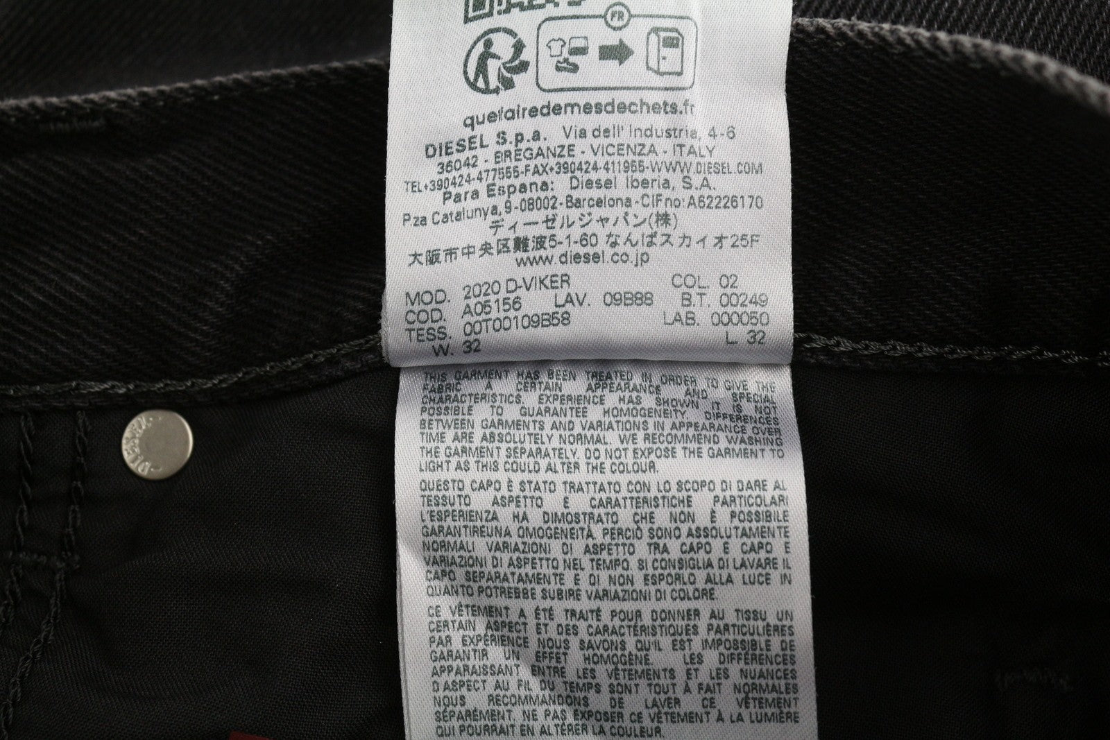DIESEL 2020 D-Viker 09B88 Men Jeans W32/L32 Regular Fit Straight Black RRP€175
