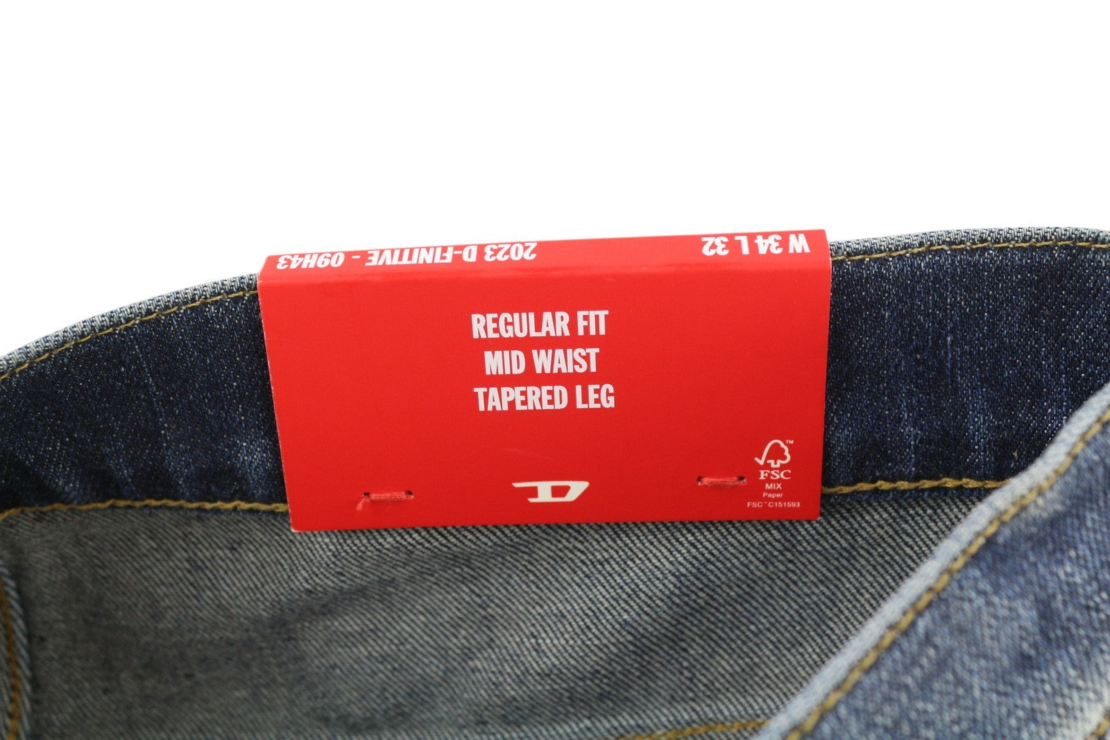 DIESEL 2023 D-Finitive 09H43 Men Jeans W34/L32 Regular Tapered Leg Blue RRP€225