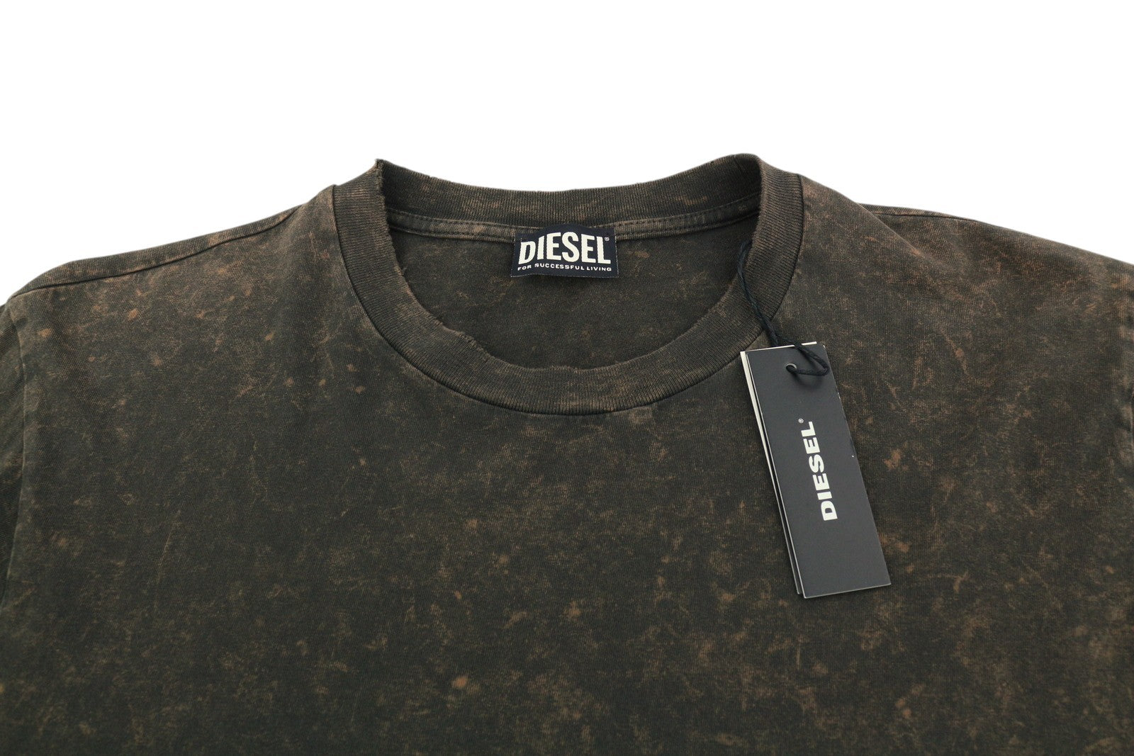 DIESEL T-Glyn Men T-Shirt L Brown Washed Effect Distress Hem Long Sleeve RRP€125
