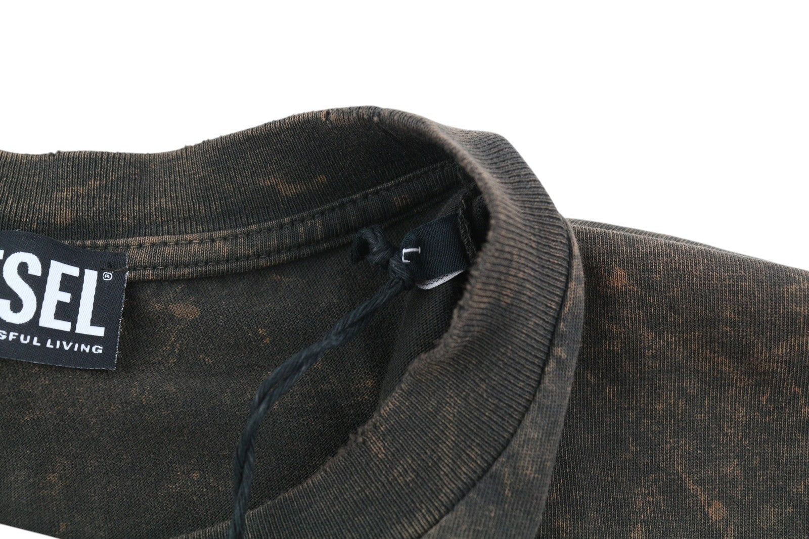 DIESEL T-Glyn Men T-Shirt L Brown Washed Effect Distress Hem Long Sleeve RRP€125