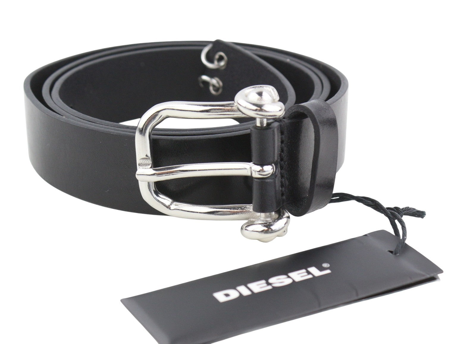 DIESEL B-Pirsin Men Belt 100 CM Black Leather Buckle Closure Leather Casual Logo