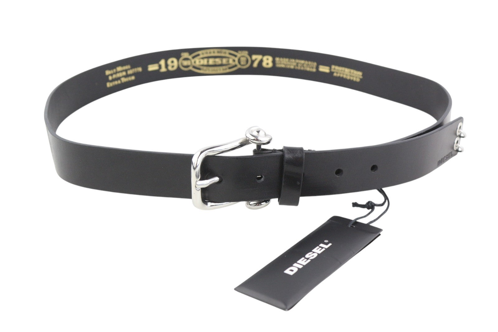 DIESEL B-Pirsin Men Belt 100 CM Black Leather Buckle Closure Leather Casual Logo