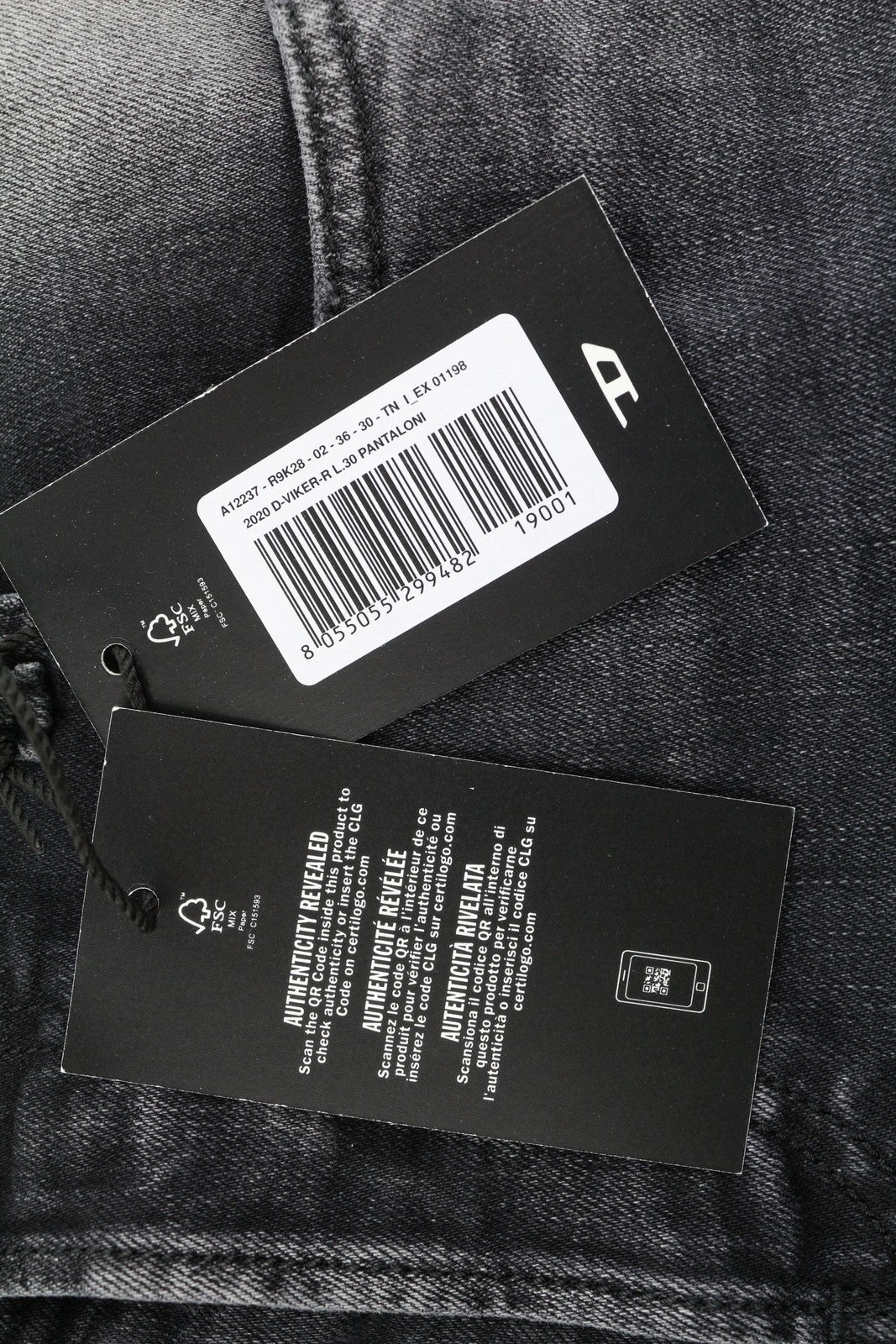 DIESEL 2020 D-Viker R9K28 Men Jeans W36/L30 Washed Black Straight Fit RRP€250