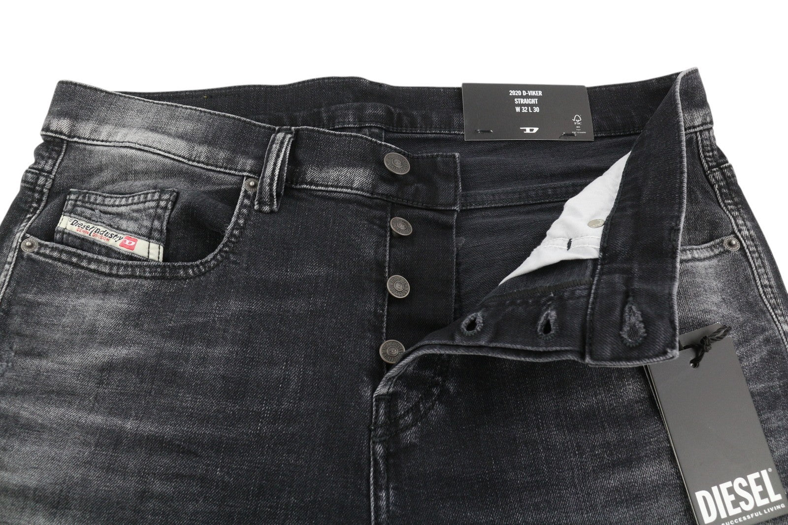 DIESEL 2020 D-Viker R9K28 Men Jeans W32/L30 Washed Black Straight Fit RRP€250