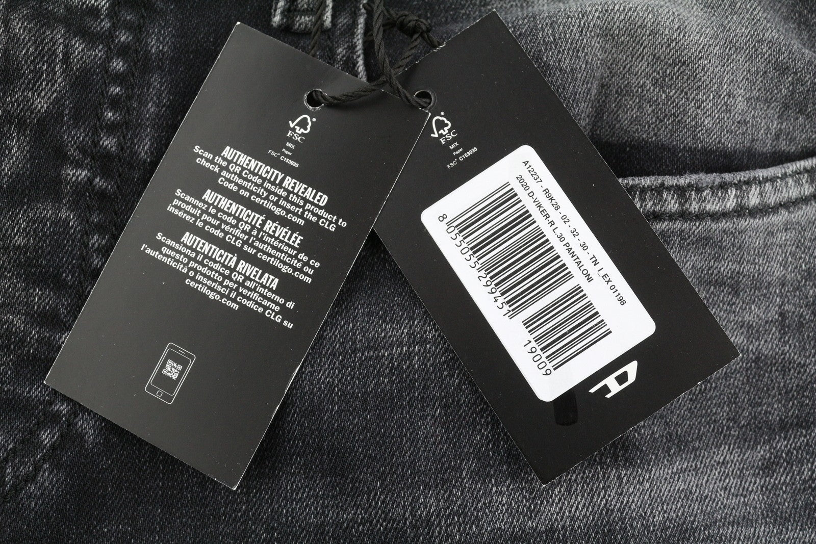 DIESEL 2020 D-Viker R9K28 Men Jeans W32/L30 Washed Black Straight Fit RRP€250