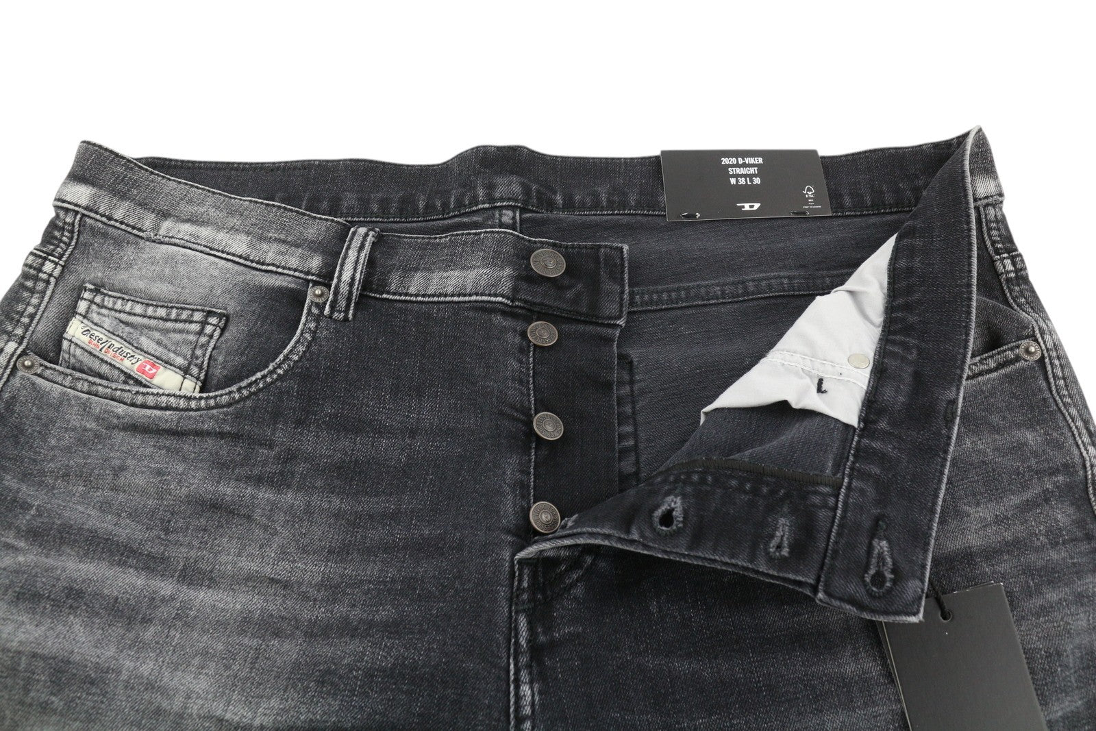 DIESEL 2020 D-Viker R9K28 Men Jeans W38/L30 Washed Black Straight Fit RRP€250