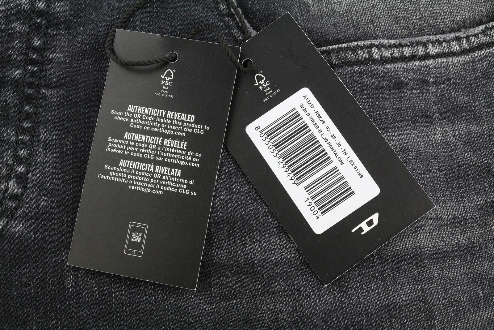 DIESEL 2020 D-Viker R9K28 Men Jeans W38/L30 Washed Black Straight Fit RRP€250