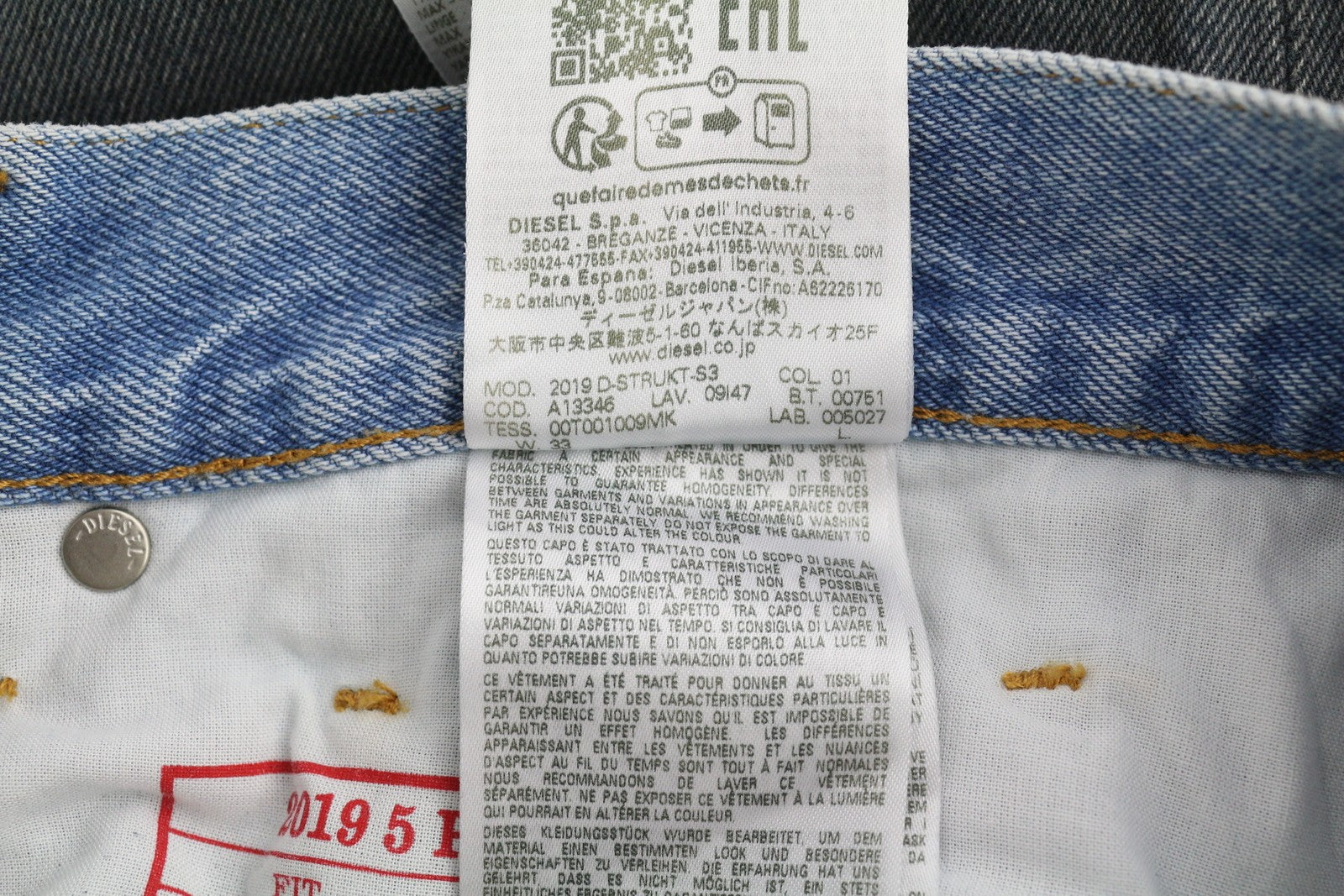 DIESEL 2019 D-Strukt-S3 09I47 Men Jeans W32 Dark Denim Slim Mid Waist RRP€350