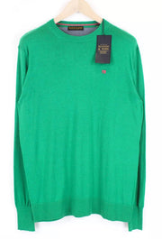 SCOTCH & SODA Men's Jumper ~L Wool Blend Tight-Knit Sweater Green Embroidered