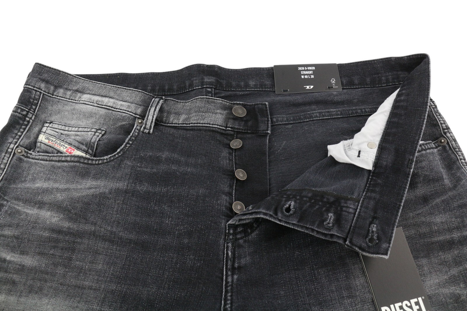 DIESEL 2020 D-Viker R9K28 Men Jeans W40/L30 Washed Black Straight Fit RRP€250