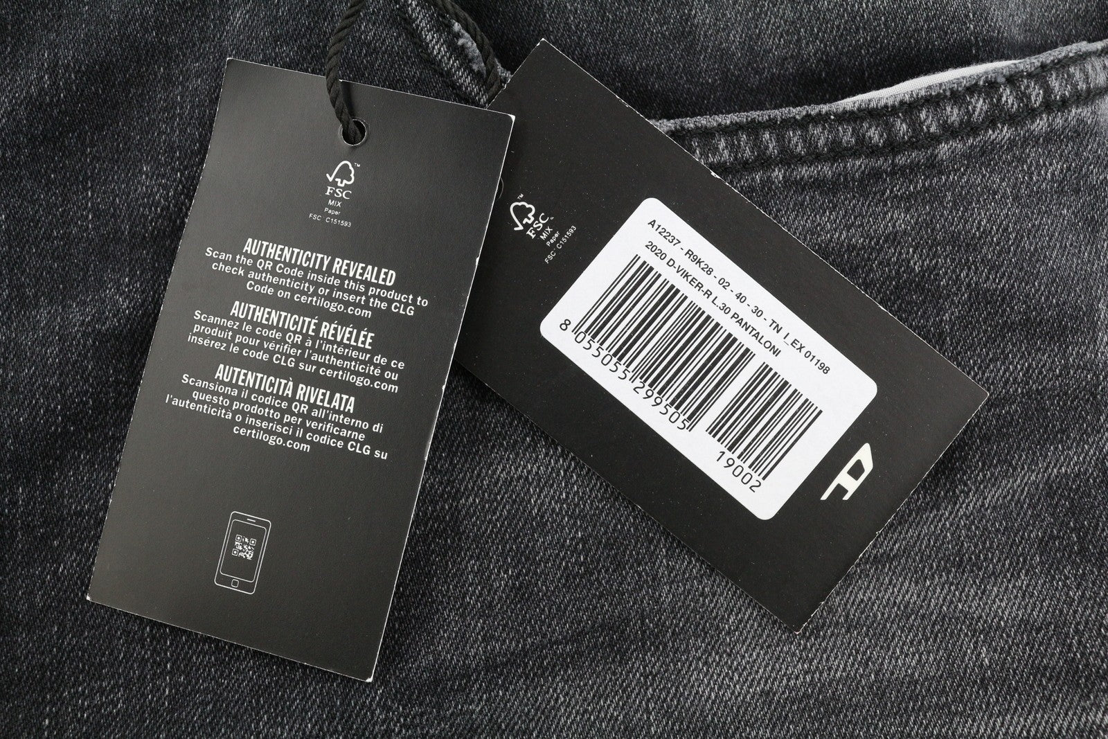 DIESEL 2020 D-Viker R9K28 Men Jeans W40/L30 Washed Black Straight Fit RRP€250