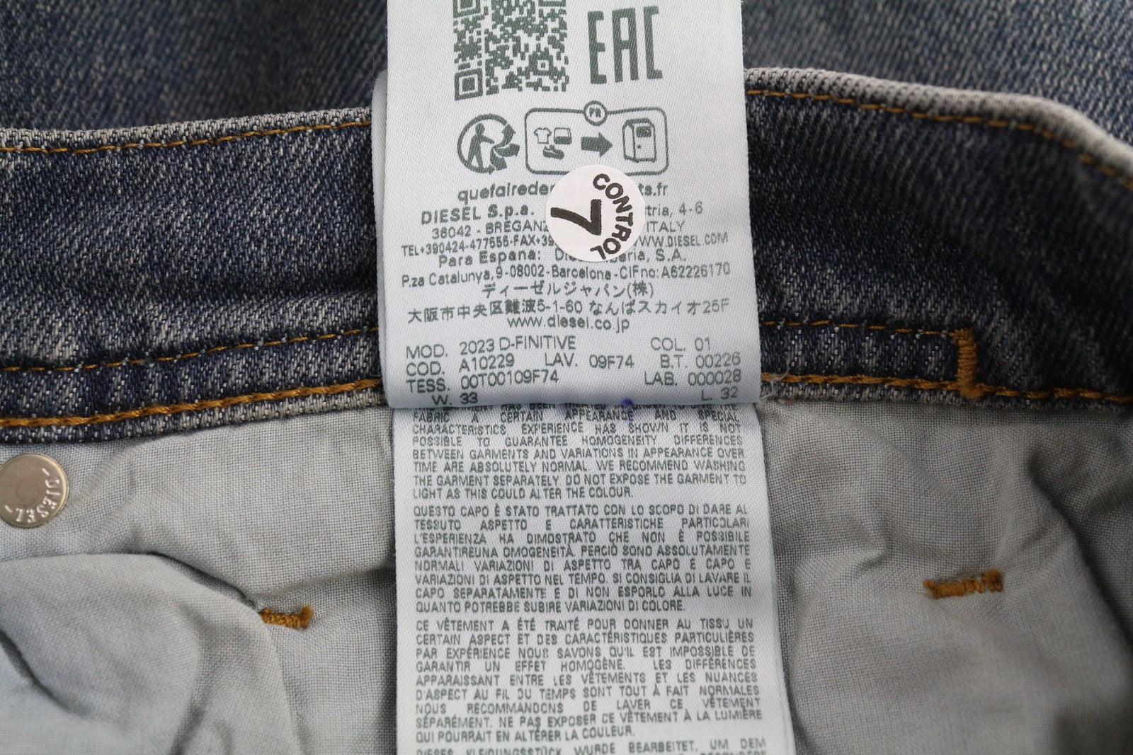 DIESEL 2023 D-Finitive 09F74 Men Jeans W33/L32 Regular Tapered Leg Blue RRP€175