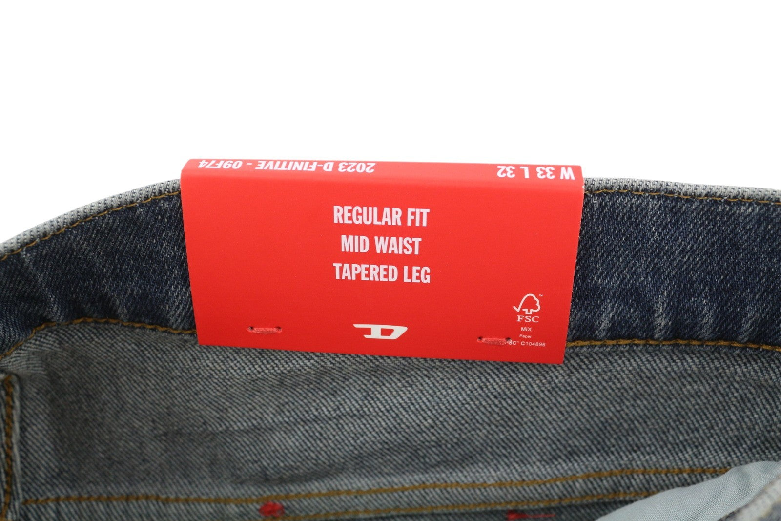 DIESEL 2023 D-Finitive 09F74 Men Jeans W33/L32 Regular Tapered Leg Blue RRP€175