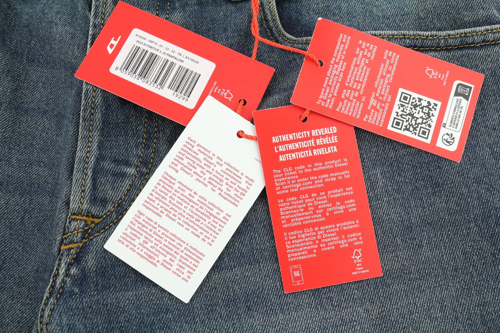 DIESEL 2023 D-Finitive 09F74 Men Jeans W33/L32 Regular Tapered Leg Blue RRP€175