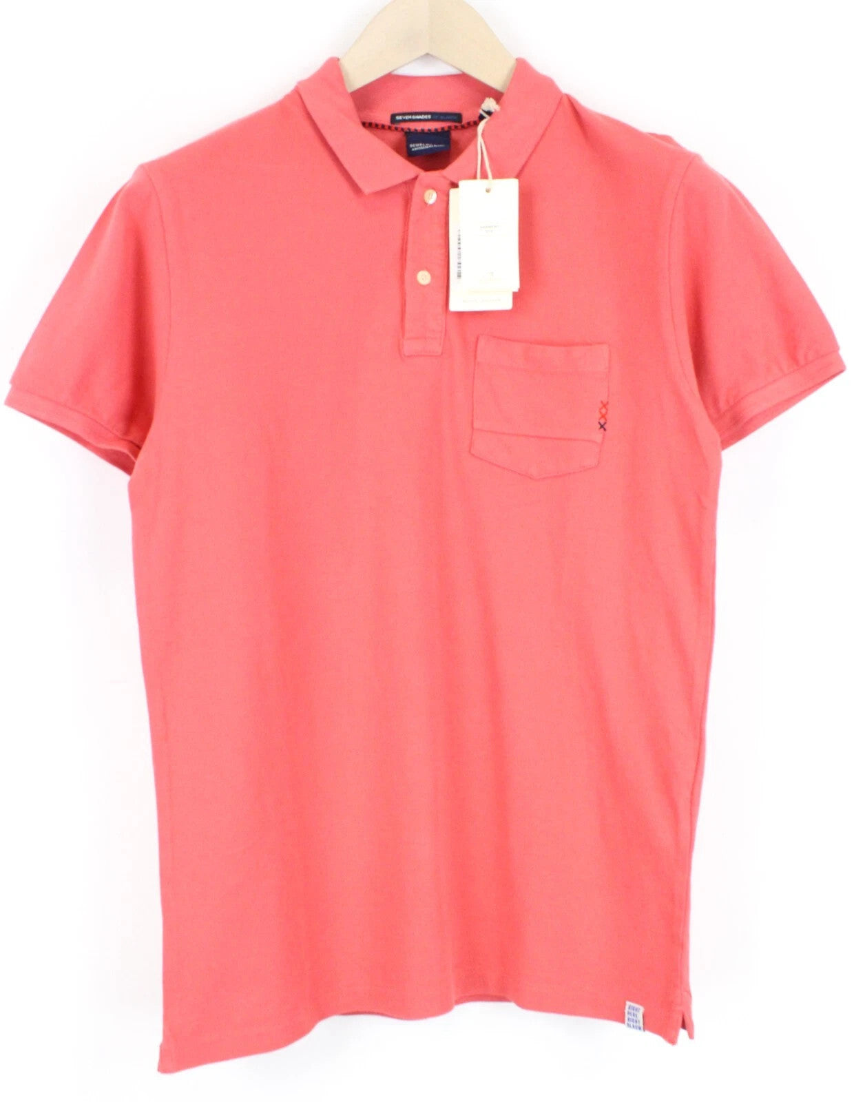 SCOTCH & SODA Men's Polo T-Shirt S Spread Collar Pink Pocket Short Sleeved