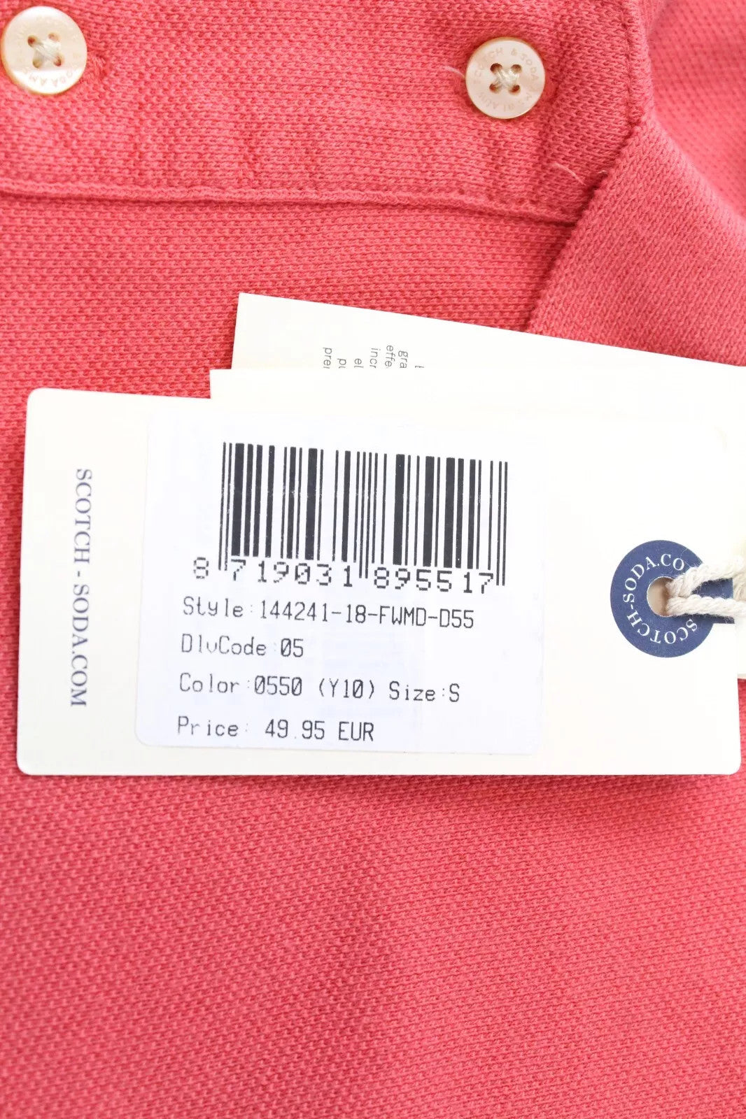 SCOTCH & SODA Men's Polo T-Shirt S Spread Collar Pink Pocket Short Sleeved