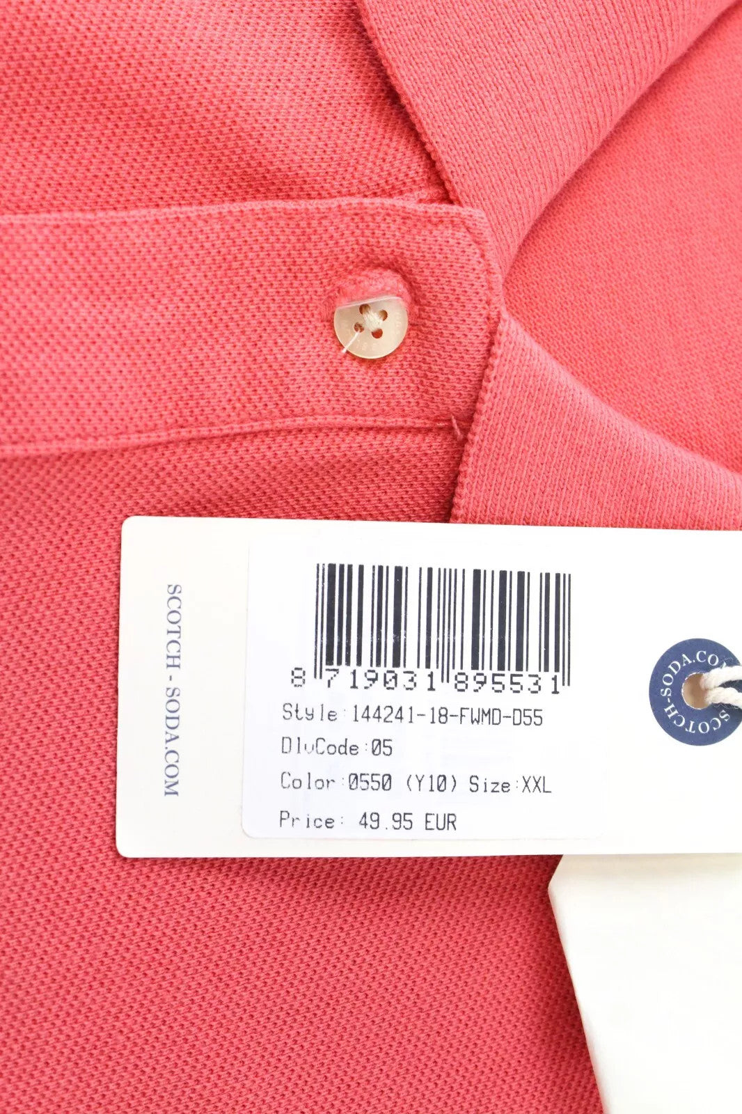 SCOTCH & SODA Men's Polo T-Shirt 2XL Pink Collared Cotton Pocket Short Sleeved