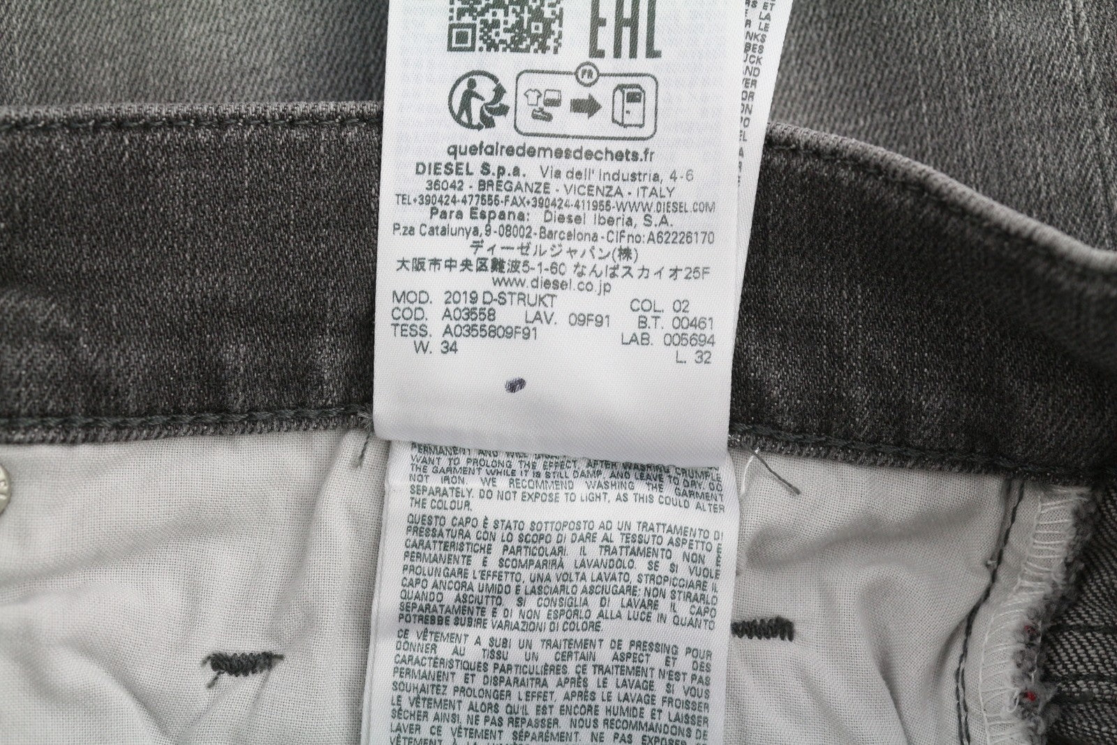 DIESEL 2019 D-Strukt 09F91 Men Jeans W34/L32 Slim Fit Washed Denim Grey RRP€175