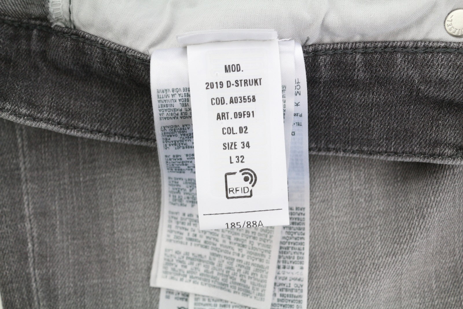 DIESEL 2019 D-Strukt 09F91 Men Jeans W34/L32 Slim Fit Washed Denim Grey RRP€175