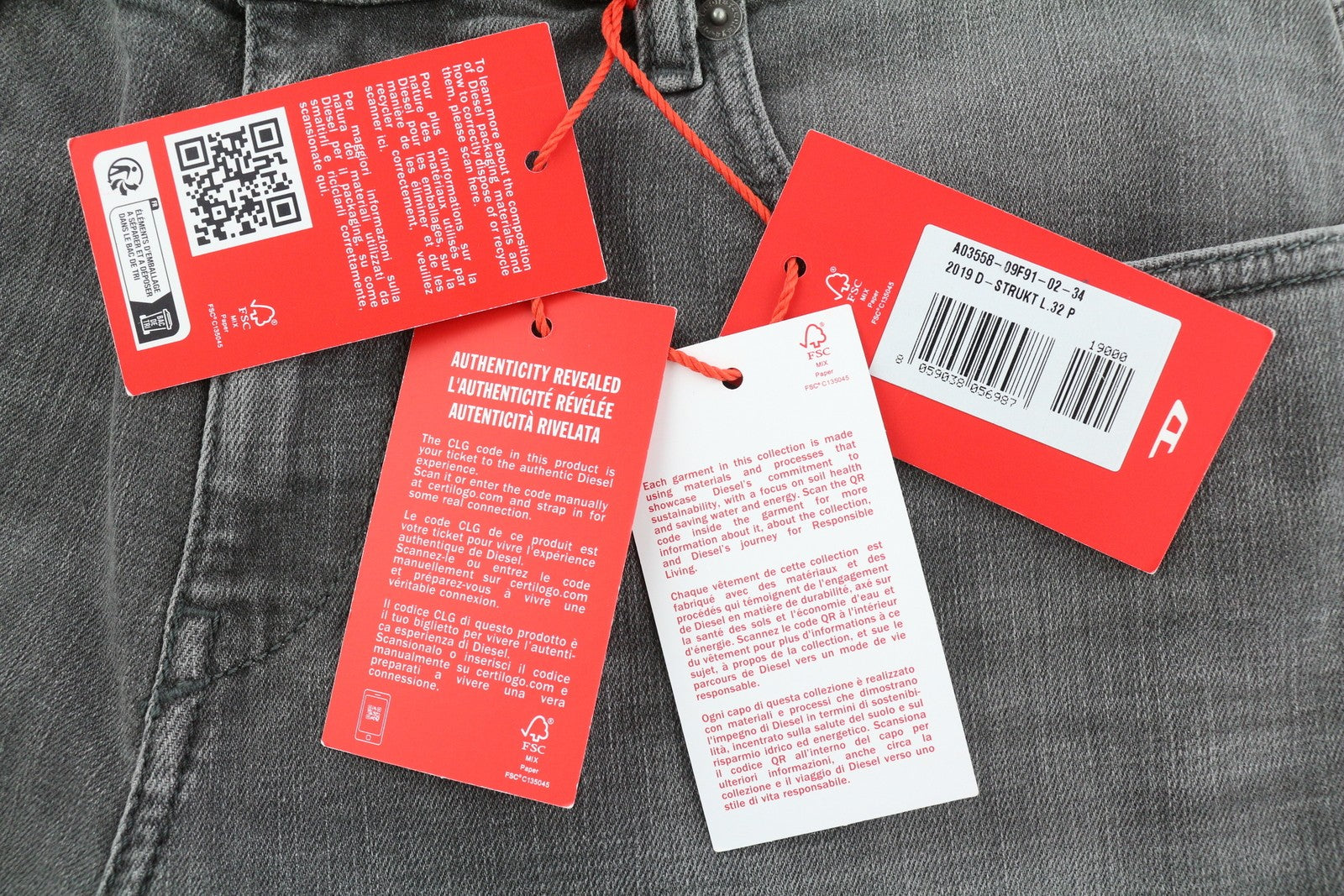 DIESEL 2019 D-Strukt 09F91 Men Jeans W34/L32 Slim Fit Washed Denim Grey RRP€175