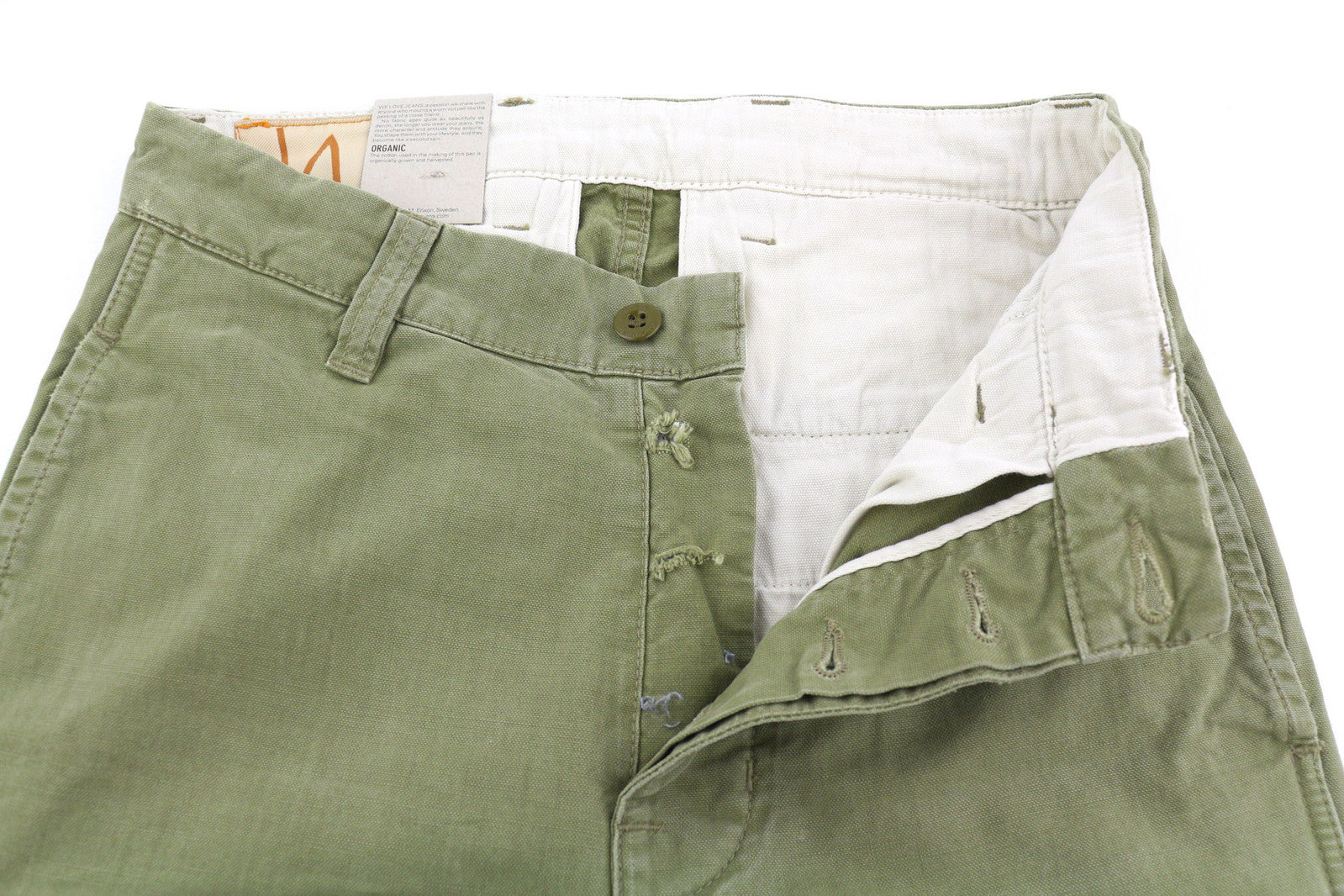 NUDIE JEANS Loose Alvar Women Jeans W26/L32 Beech Green Washed Buttoned Logo