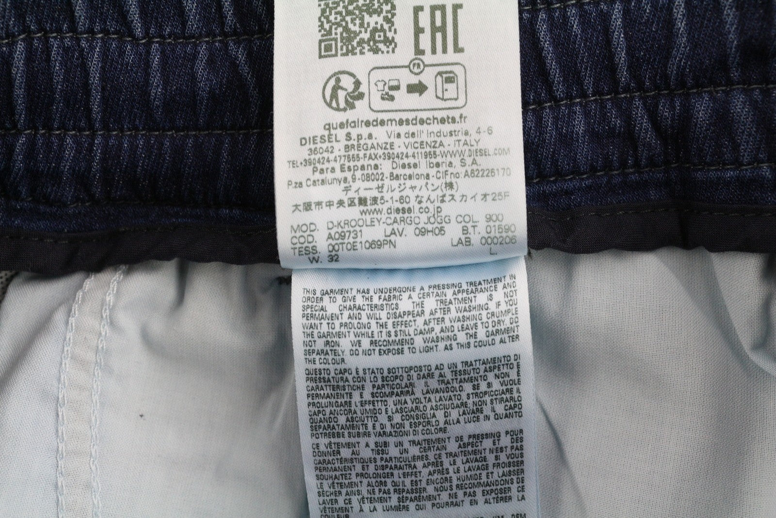 DIESEL D-Krooley-Cargo Jogg 09H05 Men Jeans W32 Elastic Waist Blue RRP€350