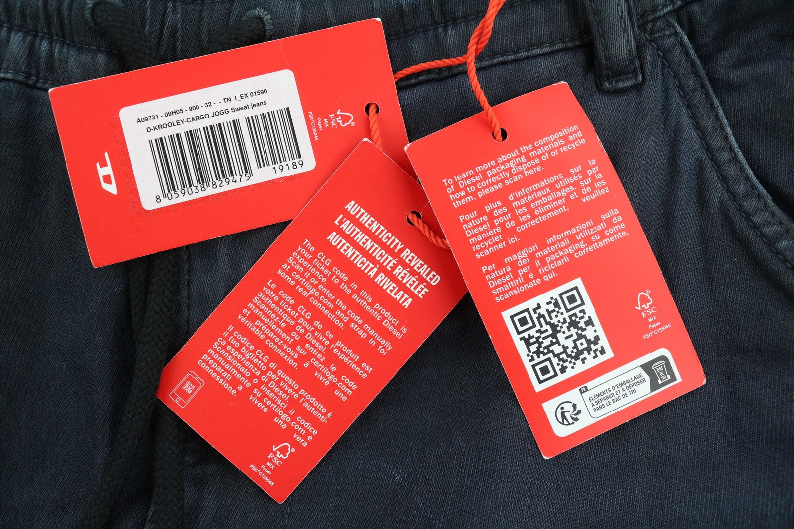 DIESEL D-Krooley-Cargo Jogg 09H05 Men Jeans W32 Elastic Waist Blue RRP€350