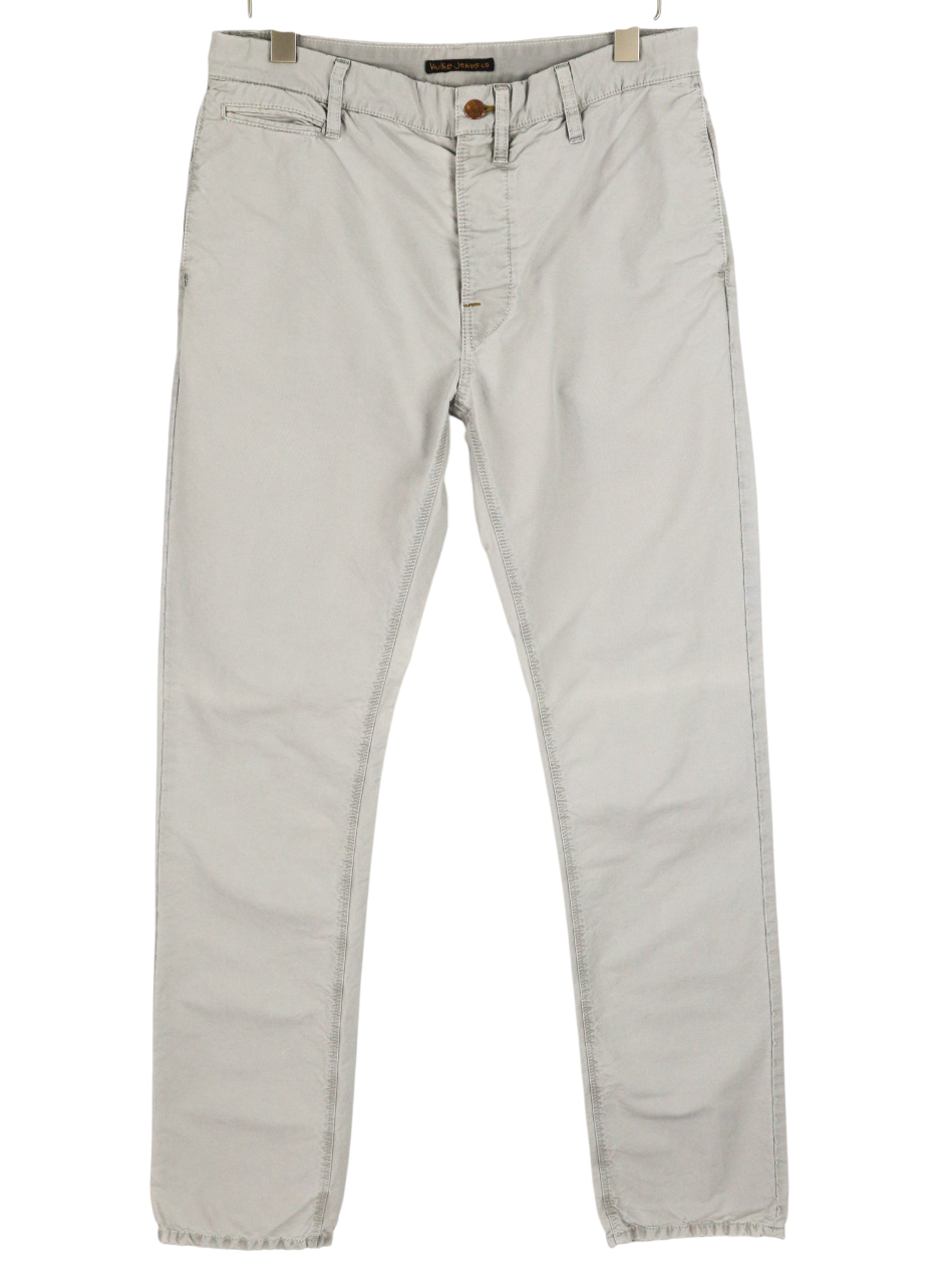 NUDIE JEANS Khaki Regular Men Trousers W32/L34 Organic Moon Dust Chino Buttoned