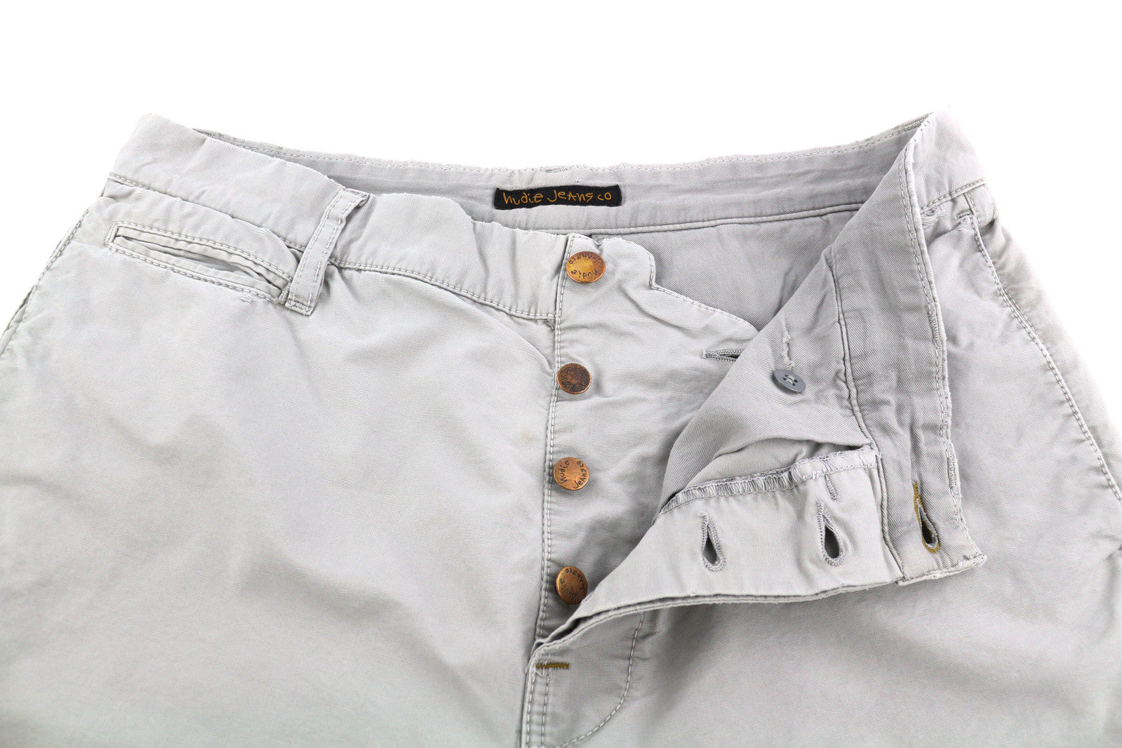 NUDIE JEANS Khaki Regular Men Trousers W32/L34 Organic Moon Dust Chino Buttoned