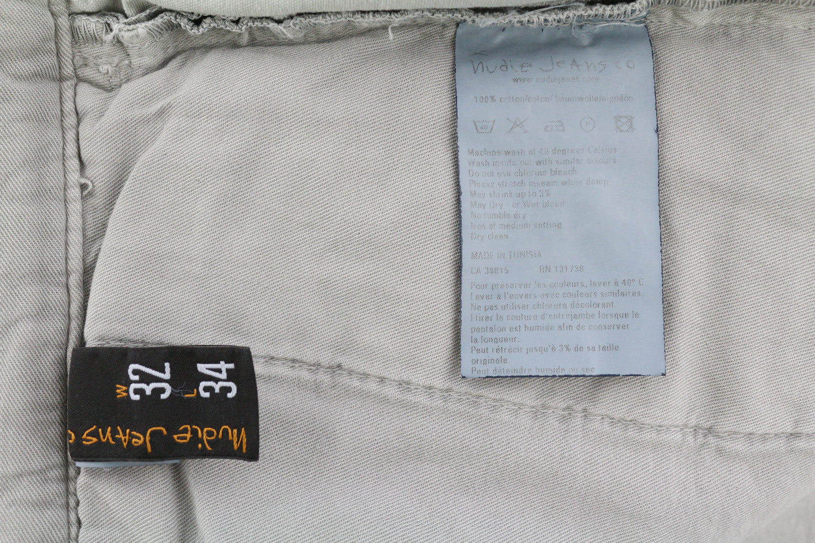 NUDIE JEANS Khaki Regular Men Trousers W32/L34 Organic Moon Dust Chino Buttoned