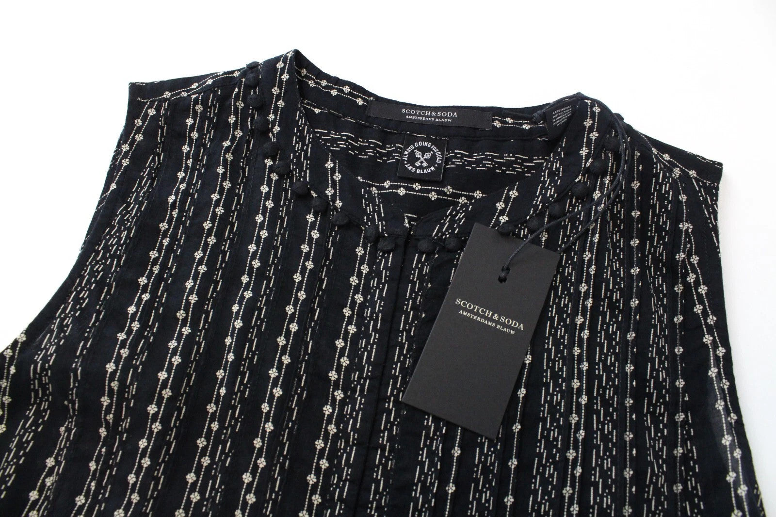 MAISON SCOTCH Women's Top XS Cropped Tasselled Floral Hook & Loop Fasten Style