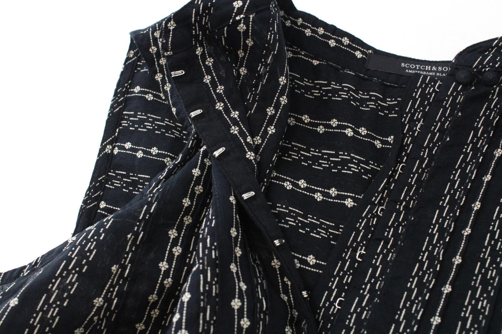 MAISON SCOTCH Women's Top XS Hook & Loop Cropped Tasselled Floral Print Cotton