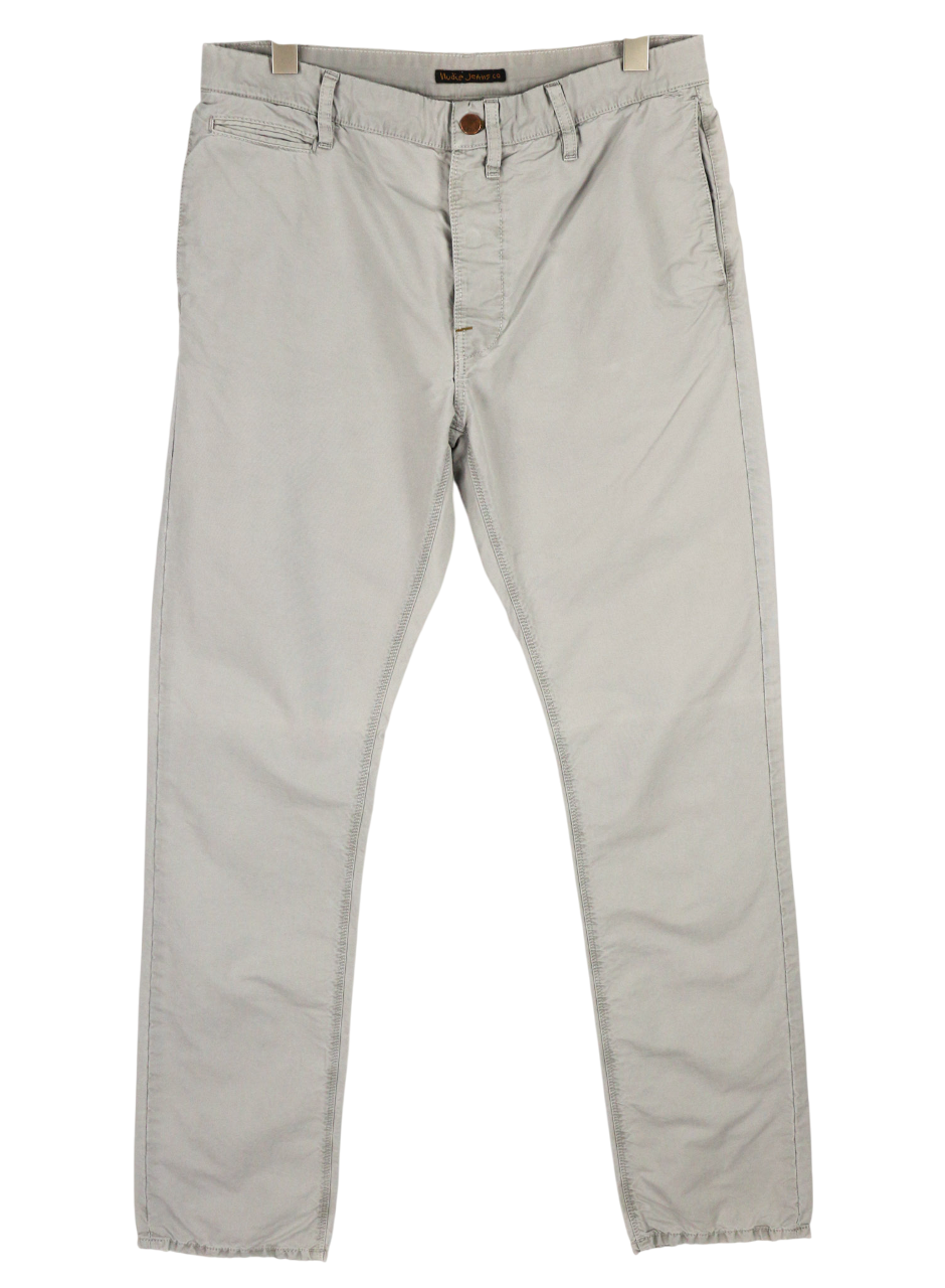 NUDIE JEANS Khaki Regular Men Trousers W32/L34 Organic Moon Dust Chino Buttoned