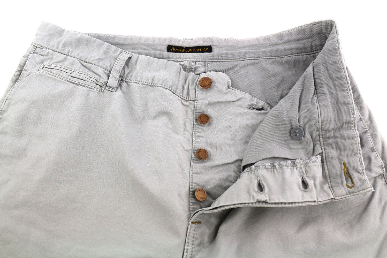 NUDIE JEANS Khaki Regular Men Trousers W32/L34 Organic Moon Dust Chino Buttoned