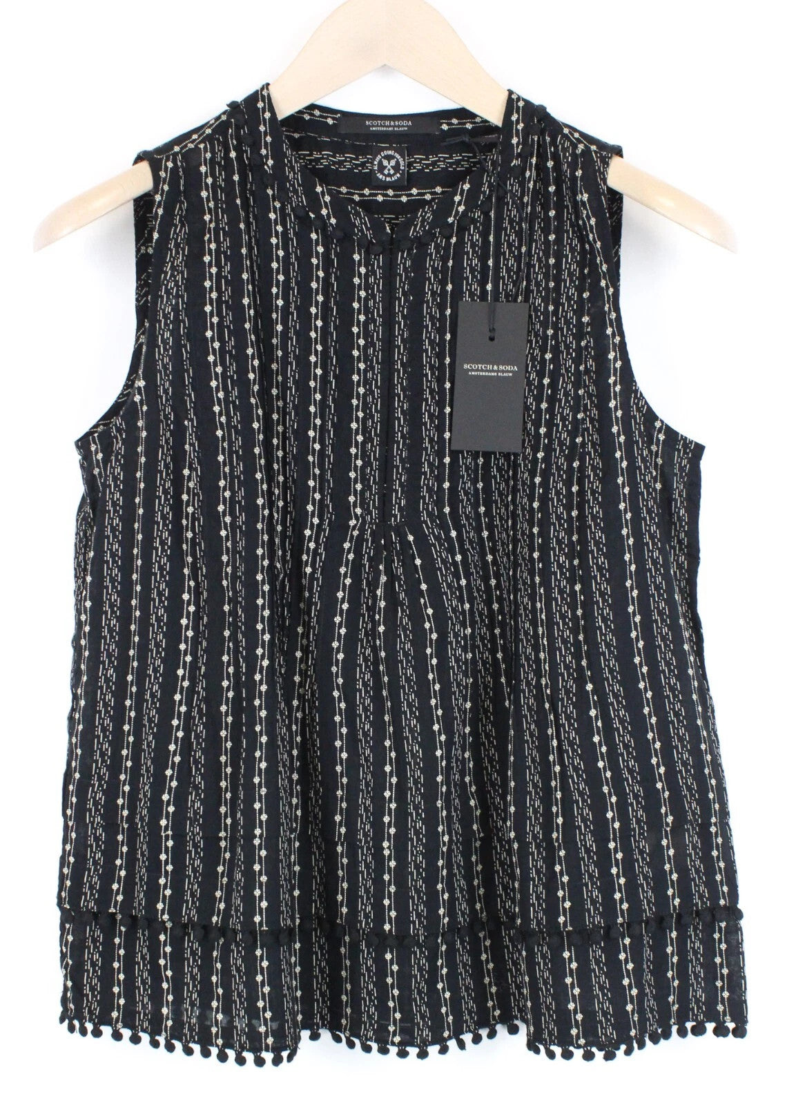 MAISON SCOTCH Women's Top S Floral Print Cropped Tasselled Hook & Loop Top