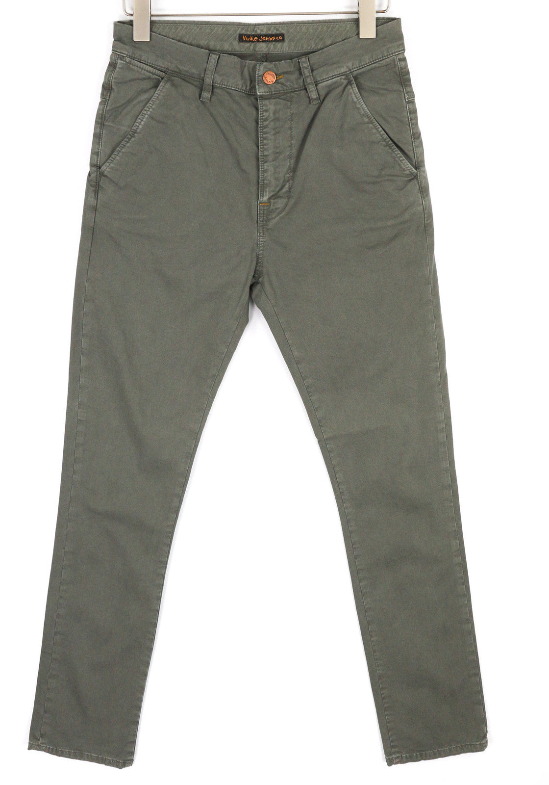 NUDIE JEANS Khaki Slim Men Trousers W29/L32 Shadow Wash Organic Zipper Chino Mid