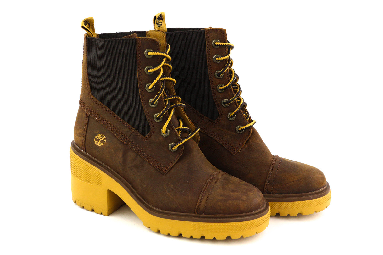 TIMBERLAND A21ZA Women Boots EU39/40 Brown Leather Heeled Lace Up Ankle Top