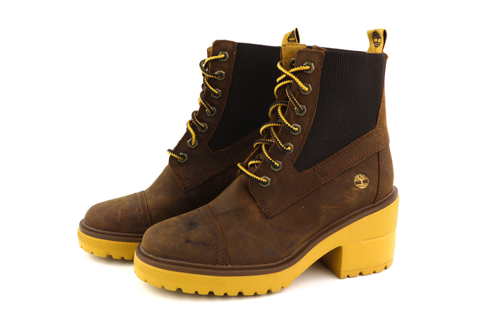 TIMBERLAND A21ZA Women Boots EU39/40 Brown Leather Heeled Lace Up Ankle Top