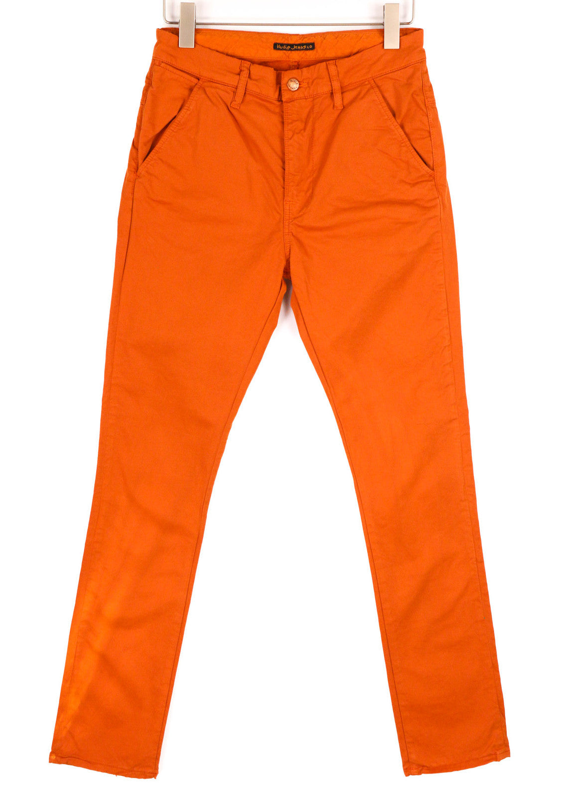 NUDIE JEANS Khaki Slim Men Trousers W29/L32 Organic Warm Orange Zip Casual Chino