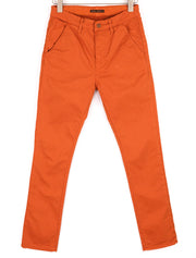 NUDIE JEANS Khaki Slim Men Trousers W28/L30 Organic Warm Orange Zip Casual Chino
