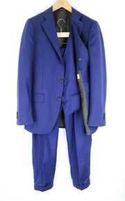 SUITSUPPLY Lazio Men's Blue Suit UK40L Pure Wool Slim 3-Piece Melange Lined