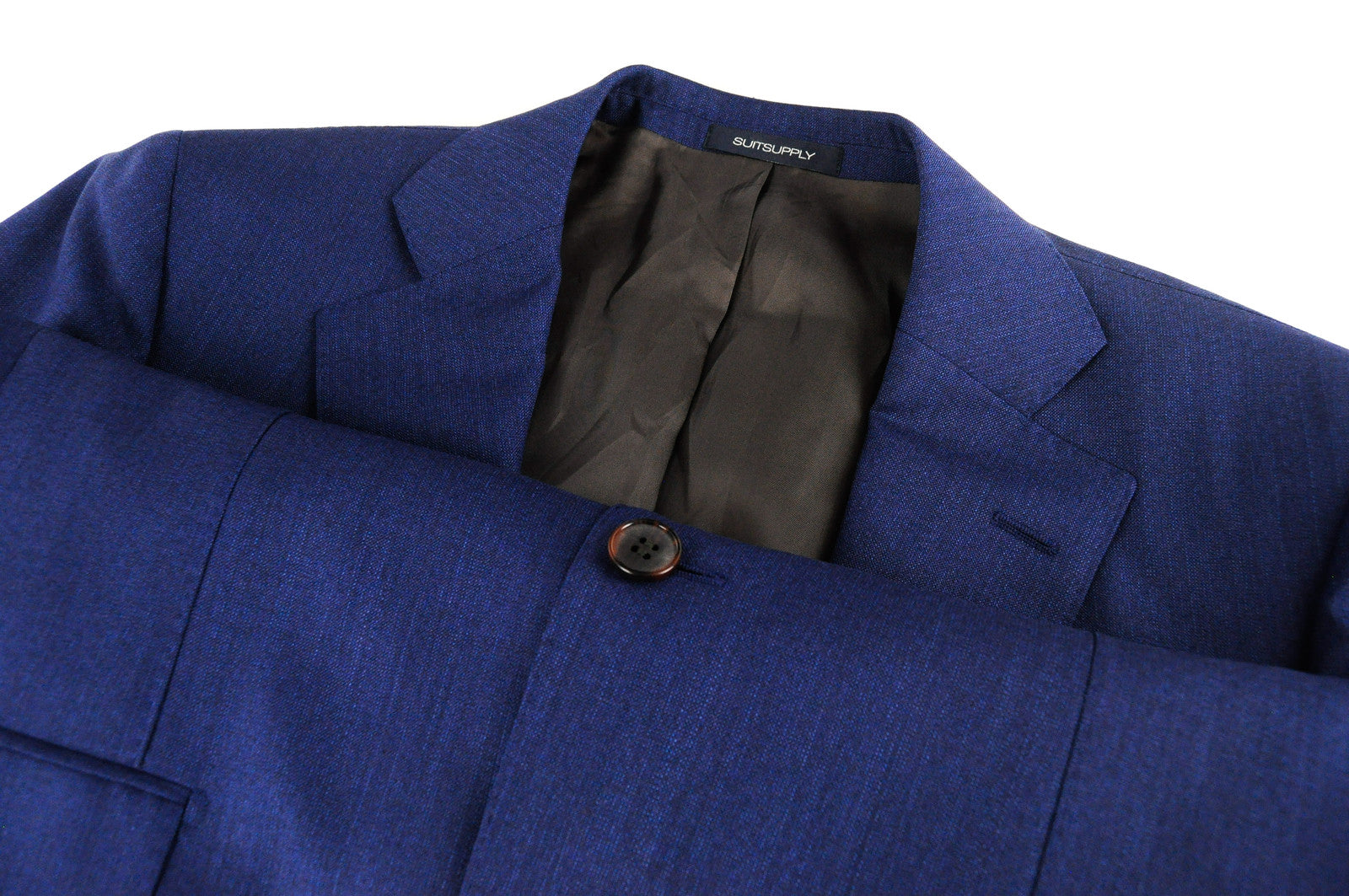 SUITSUPPLY Lazio Men's Blue Suit UK40L Pure Wool Slim 3-Piece Melange Lined