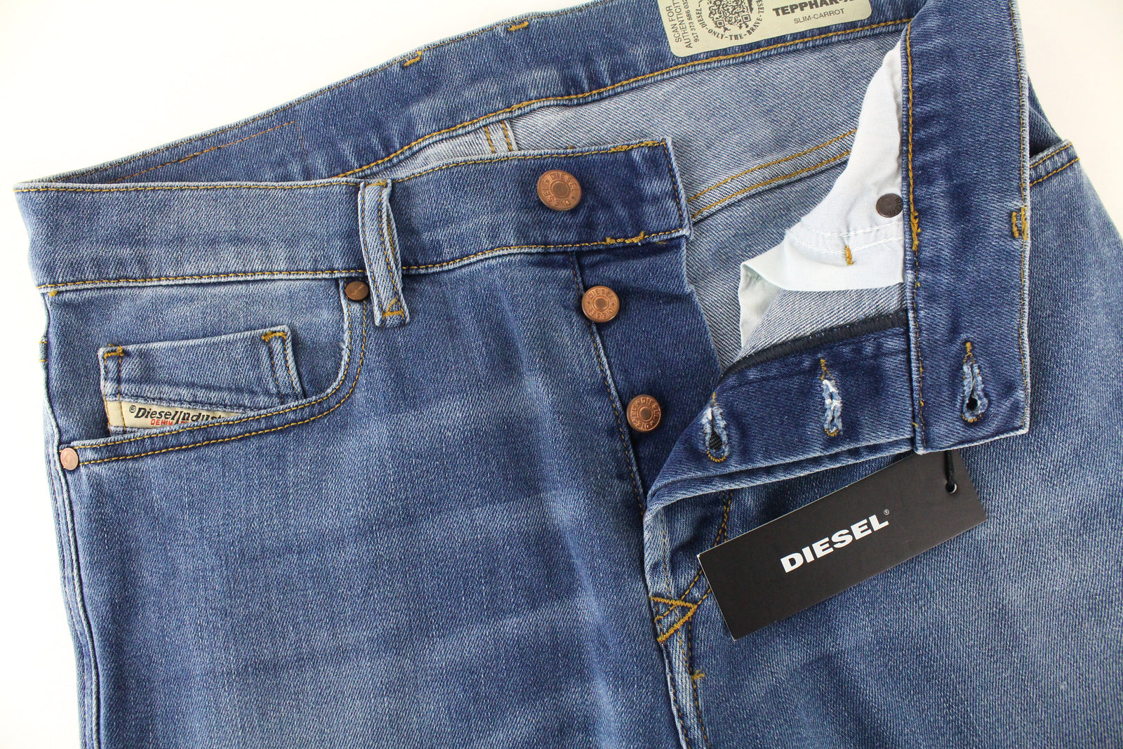 DIESEL Tepphar-X R8XA3 Men's Blue Slim Carrot Stretch Jeans W28/L34 Button-Fly