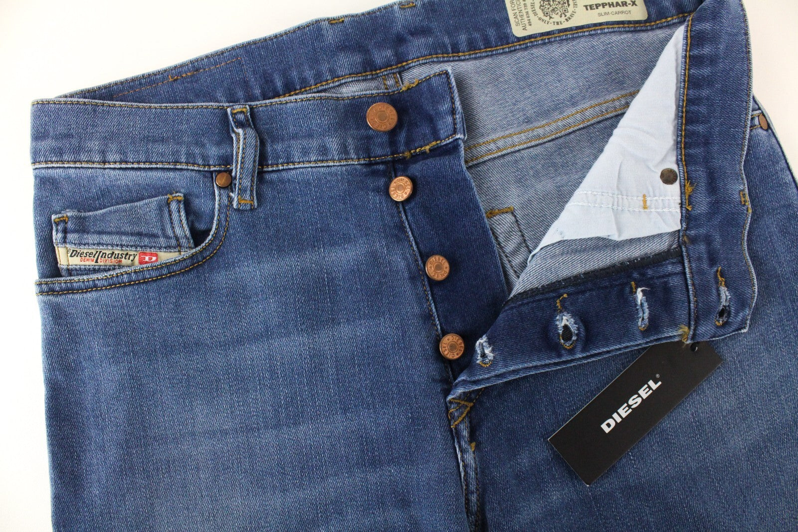 DIESEL Tepphar-X R8XA3 Men's Blue Slim Carrot Stretch Jeans W29/L34 Buttoned